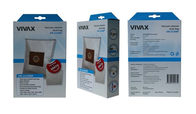 VIVAX HOME kese za usis. sint. (4kom/pak) + filter DB-2330MF - Usisivači
