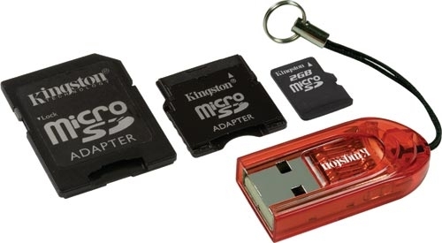 Micro SD 2GB w/SD & Mini Adapters + Card Reader - Micro SD